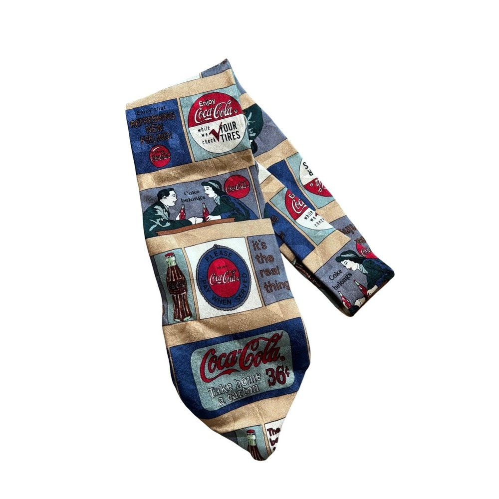 Vintage Coca-Cola Soda Advertising Graphic Print Men's Necktie Retro 1950s Style